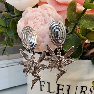 Art Nouveau Style Silver Fairy Drop Earrings